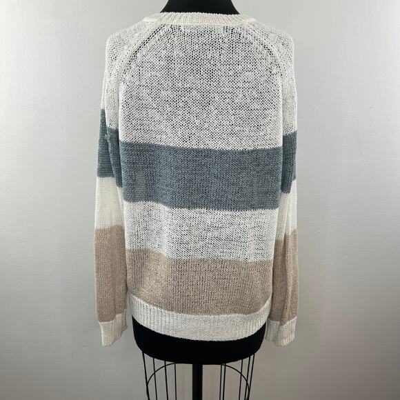 360 SWEATER Striped Long Sleeve Linen Cotton Blend Pullover Knit Sweater Size L - Picture 4 of 7